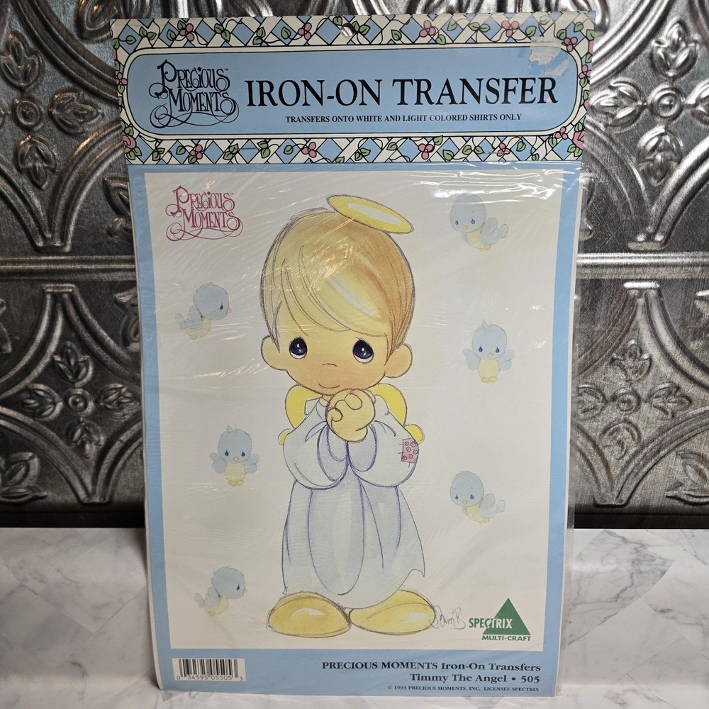 Vtg Precious Moments Iron-On Transfer Design - Timmy the Angel #505 1993 Boy NEW - Picture 1 of 4
